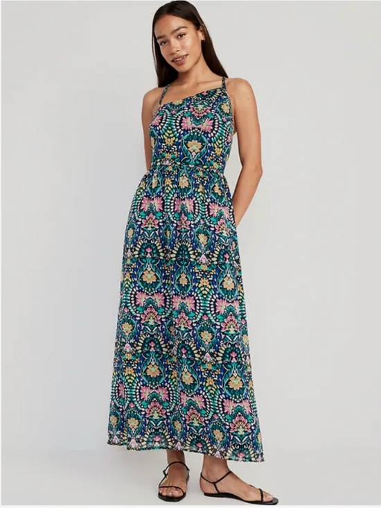 Old Navy Dresses & Skirts - Boho Festival Resort Cottagecore One Shoulder Maxi Dress XL Tall Floral Paisley